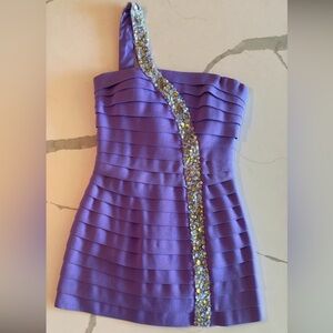 Sherri hill purple one shoulder sequined dress